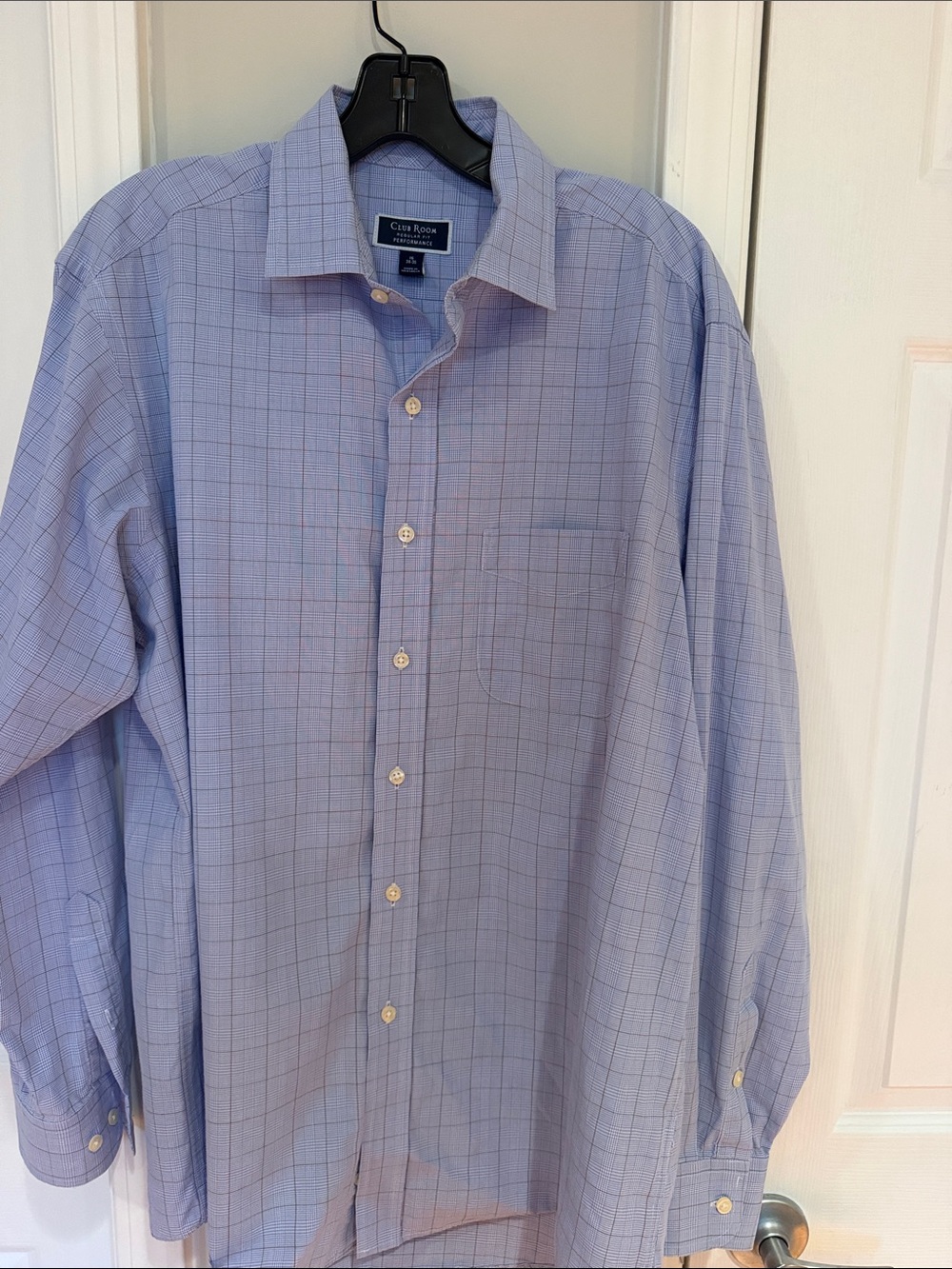 Club Room Light Blue Windowpane Button-Down Dress Shirt Sz 16 34-35